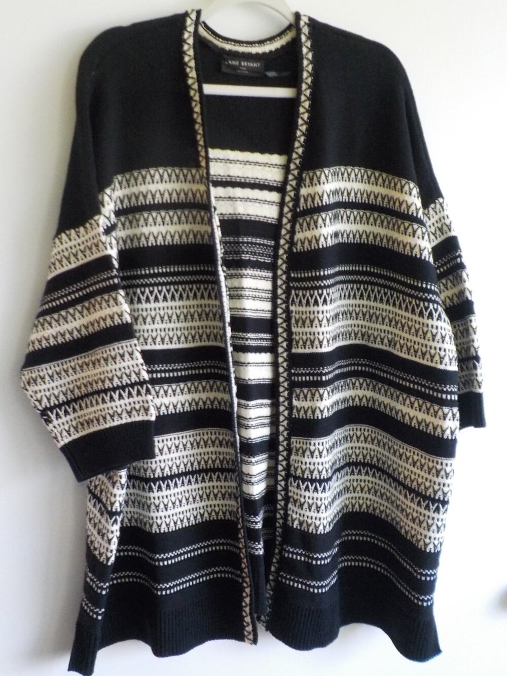 Lane Bryant Cardigan Sweater - S 26/28 - COTTON Black White Short Sleeve (2309)